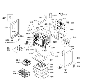 Oven Assy Diagram and Parts List for HES3063U 02 Bosch Range