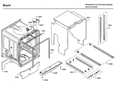 Frame Diagram and Parts List for SHXM65W55N 01 Bosch Dishwasher