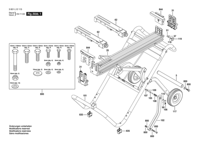 Section 1 Diagram and Parts List for T4B 3601L12113 Bosch Tool Stand & Cart