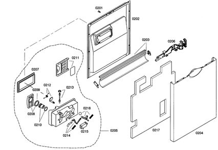 Door Diagram and Parts List for SHE33M05UC 46 Bosch Dishwasher