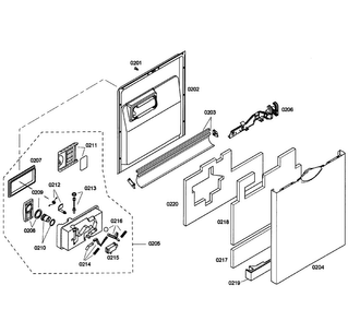Door Assy Diagram and Parts List for SHE55P06UC 58 Bosch Dishwasher