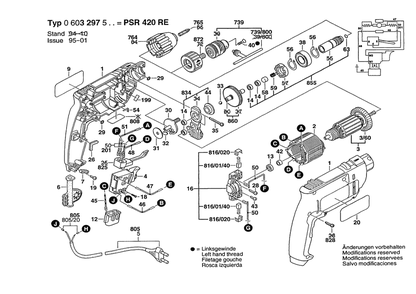 Section 1 Diagram and Parts List for PSR420RE 0603297503 Bosch Drill