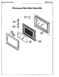 Microwave Main Door Assembly Diagram and Parts List for SMW272S  Thermador Range