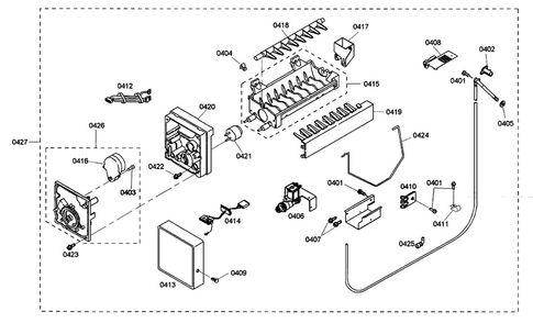 Icemaker Diagram and Parts List for KBULT3675E01  Thermador Refrigerator