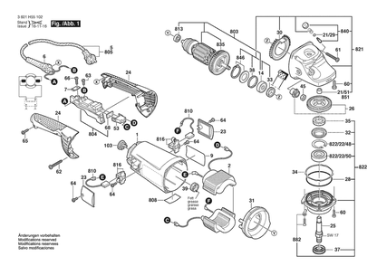 Section 1 Diagram and Parts List for GWS16-180H 3601H551F0 Bosch Angle Grinder