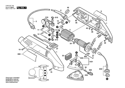 Section 1 Diagram and Parts List for PDA120E 0603307745 Bosch Sander Grinder