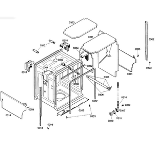 Cabinet Diagram and Parts List for SHX55M05UC 50 Bosch Dishwasher