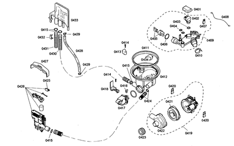 Pump Assy Diagram and Parts List for SHE46C02UC 46 Bosch Dishwasher
