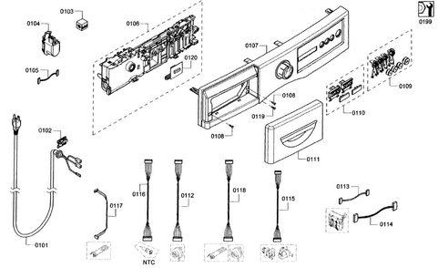 Front Panel Diagram and Parts List for WFVC844PUC 26 Bosch Washer