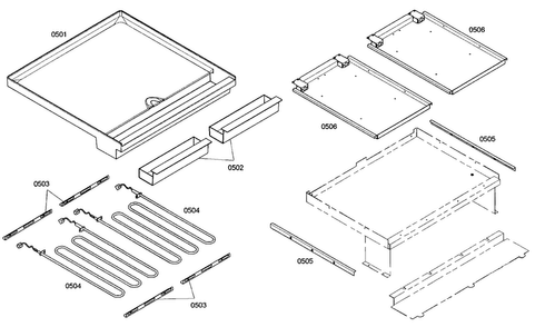 Griddle Diagram and Parts List for PD484GED01  Thermador Range