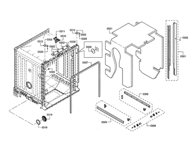 Tub Diagram and Parts List for SHE3ARL5UC 12 Bosch Dishwasher