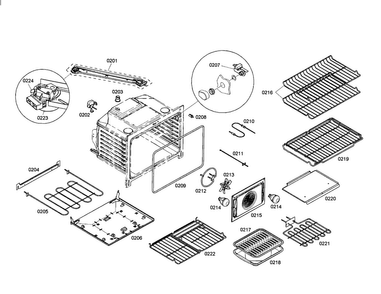 Burner/broil/racks Diagram and Parts List for HEI7152U 01 Bosch Range