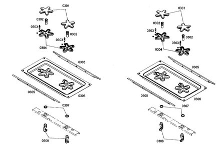 Burner Assy Diagram and Parts List for PRL364EDH03  Thermador Range