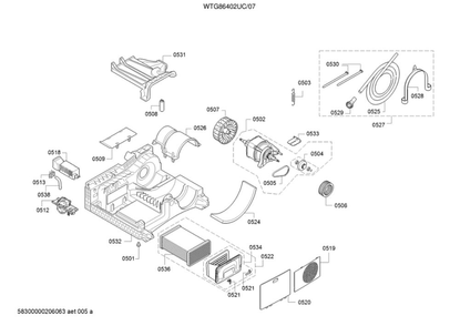Motor Diagram and Parts List for WTG86402UC 07 Bosch Dryer