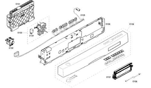 Front Panel Diagram and Parts List for SHE66C06UC 22 Bosch Dishwasher