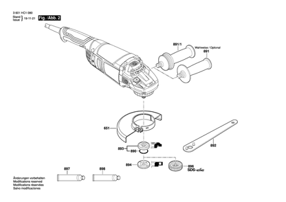 Diagram 2 Diagram and Parts List for GWS20-230P 3 601 HC1 103 Bosch Angle Grinder