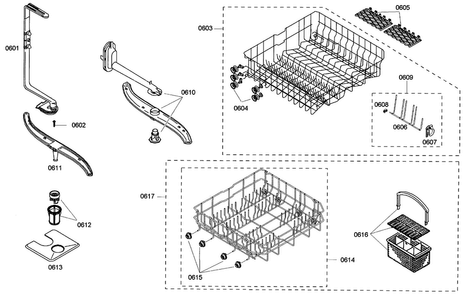 Baskets Diagram and Parts List for SHE33M06UC 50 Bosch Dishwasher