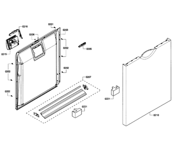 Door Assy Diagram and Parts List for SHE4AM15UC 03 Bosch Dishwasher