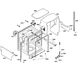 Cabinet Diagram and Parts List for SHX55M02UC 52 Bosch Dishwasher
