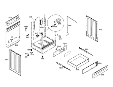 Drawer/side Panels Diagram and Parts List for HGS5042UC 01 Bosch Range