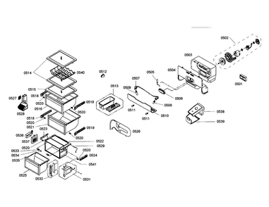 Fan/drawer Diagram and Parts List for B20CS81SNS 01 Bosch Refrigerator
