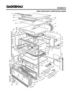 03 - BODY, UPPER CAVITY, UPPER DOOR & RACKS Diagram and Parts List for EB868-610  Bosch Range