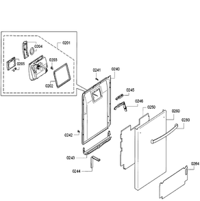 Door Diagram and Parts List for SPX5ES55UC 26 Bosch Dishwasher