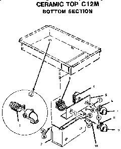 Ceramic Top, Bottom Section Diagram and Parts List for C12M  Thermador Cooktop