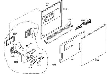 Door Assy Diagram and Parts List for SHE42L12UC 38 Bosch Dishwasher