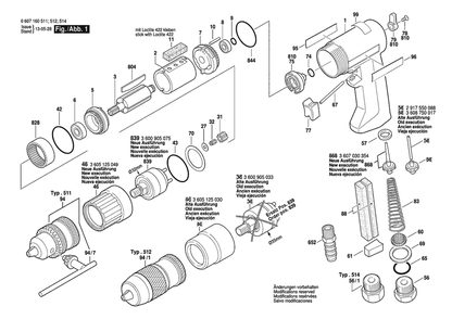 Section 1 Diagram and Parts List for 0607160514  Bosch Drill
