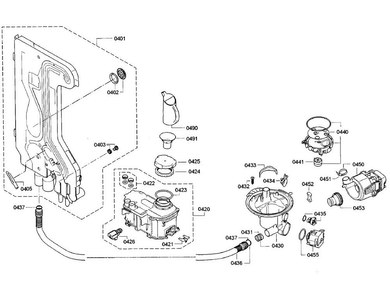 Pump Section Diagram and Parts List for SHE9PT55UC A5 Bosch Dishwasher