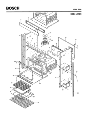 02 - BODY, LOWER Diagram and Parts List for HBN656  Bosch Range