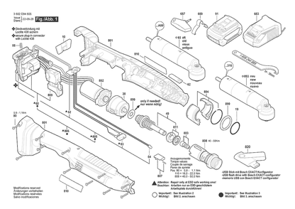 Section 1 Diagram and Parts List for 3602D94615  Bosch Screwdriver