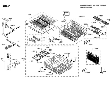 Rack Diagram and Parts List for SHX68T56UC 09 Bosch Dishwasher