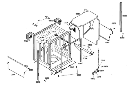 Cabinet Assy Diagram and Parts List for SHE46C02UC 40 Bosch Dishwasher