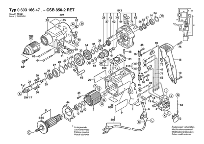 Section 1 Diagram and Parts List for CSB850-2RET 0603166477 Bosch Hammer Drill