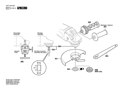 Diagram 2 Diagram and Parts List for GWS24-230JVX 3 601 H64 Z06 Bosch Angle Grinder
