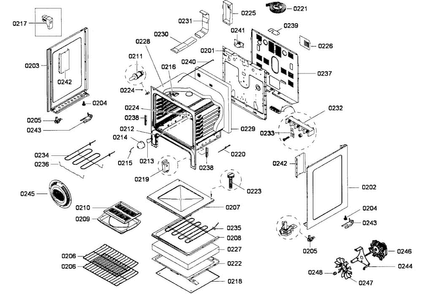 Cabinet Assy Diagram and Parts List for HES5053U 01 Bosch Range