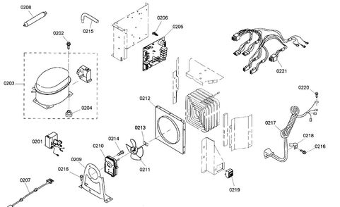 Compressor Diagram and Parts List for KBURT3655E01  Thermador Refrigerator