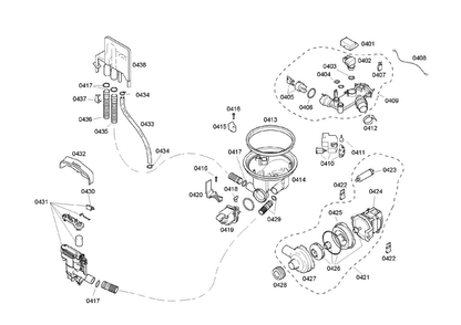 Pump Assy Diagram and Parts List for SHE46C02UC 17 Bosch Dishwasher