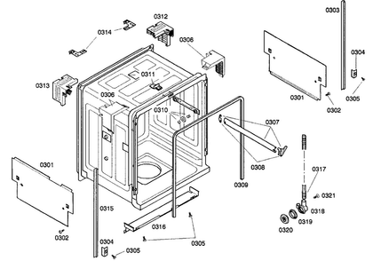 Cabinet Parts Diagram and Parts List for SHX33A06UC 21 Bosch Dishwasher