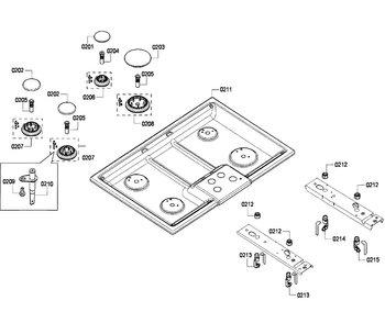 Burners Diagram and Parts List for NGM5064UC 03 Bosch Cooktop