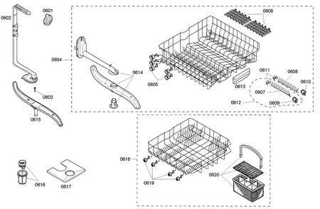Baskets Diagram and Parts List for SHE45C02UC 40 Bosch Dishwasher