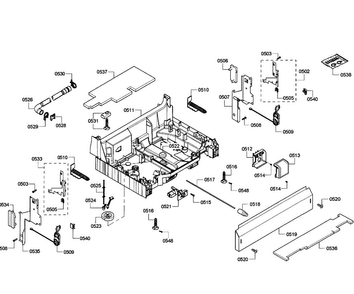 Base Assy Diagram and Parts List for SHE43F16UC 61 Bosch Dishwasher
