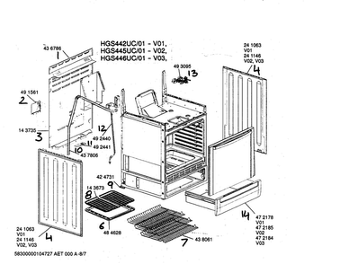 Range Paneling Diagram and Parts List for HGS446UC 01 Bosch Range
