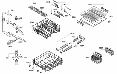 Racks Assy Diagram and Parts List for S47KMK35UC 25 Bosch Dishwasher