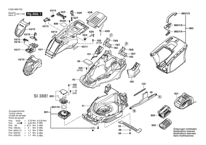 Section 1 Diagram and Parts List for 3600HB9F00  Bosch Lawn Mower