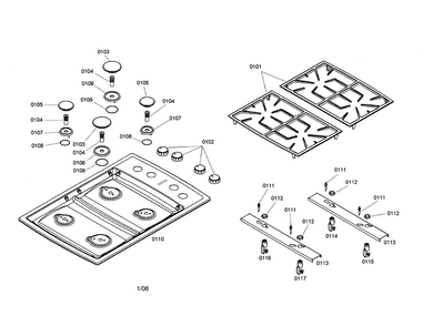 Grate/burner Cap/maintop/jet Holder Diagram and Parts List for NGP745UC 01 Bosch Cooktop
