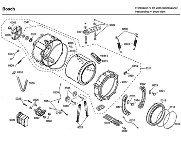 Tub Diagram and Parts List for WFMC8400UC 10 Bosch Washer