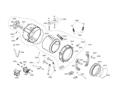 Drum/tub Diagram and Parts List for WFMC1001UC 02 Bosch Washer